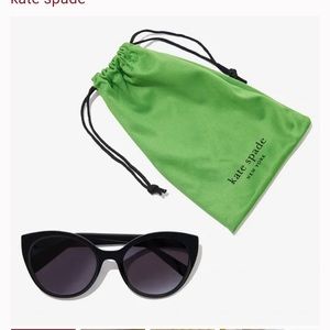 KATE SPADE Black Samantha Sunglasses Cat Eye Green Drawstring Bag